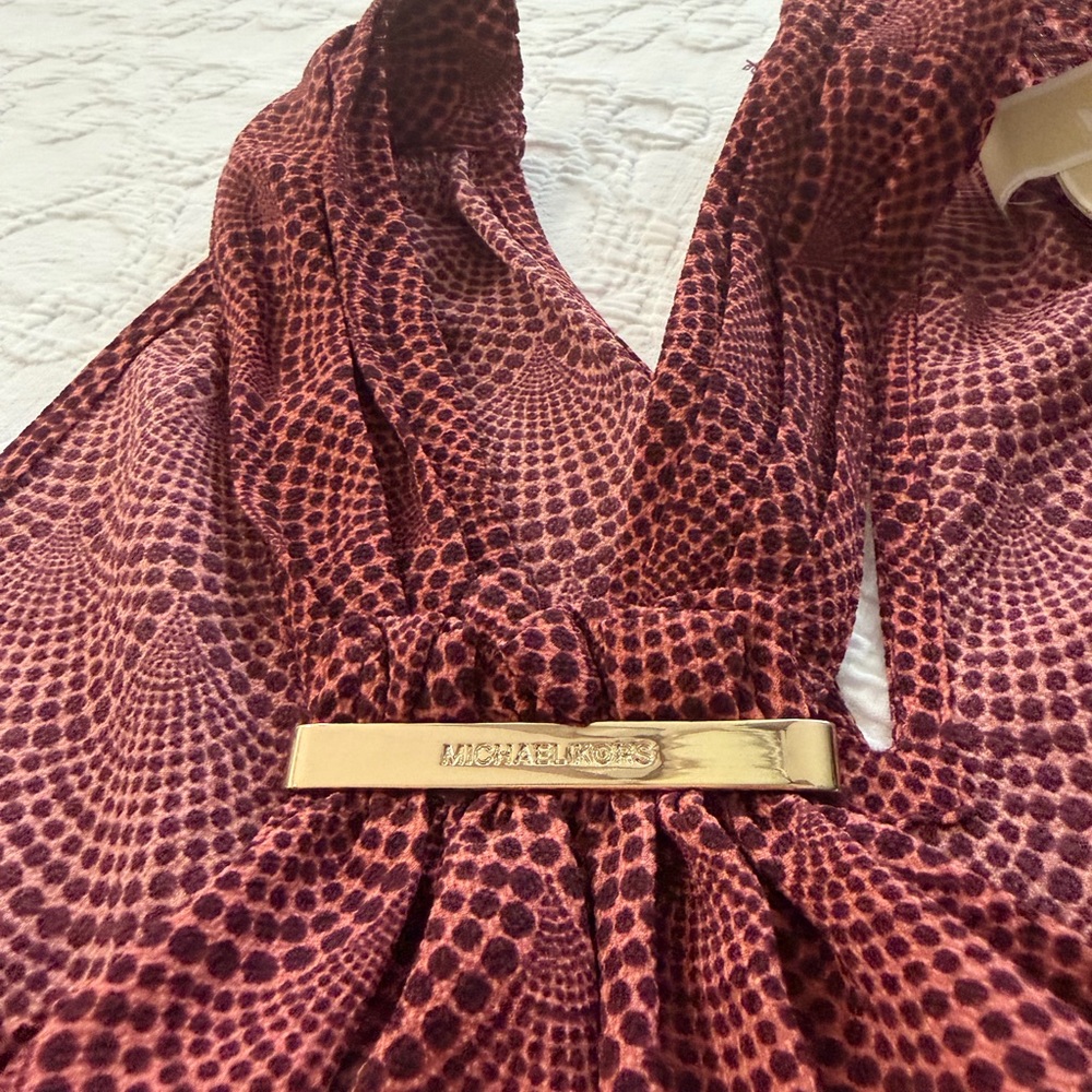 Michael Kors Burgundy Dot Halter Top with Gold Label